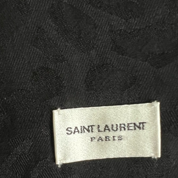 Saint Laurent Silk  Black Leopard Patterned Opera Scarf with fringe - Picture 10 of 11